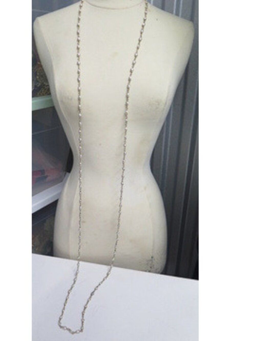 Vintage Estate Wire Wrapped Rice Pearl Necklace Extra Long Gold Tone MultiStrand